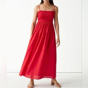 & Other Stories Cotton Smocked Red Lightweight Maxi Dress Size 10 NWT